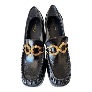 Circus NY Sam Edelman Black Chain Platform Chunky Heel‎ Loafer Shoes Size 9.5